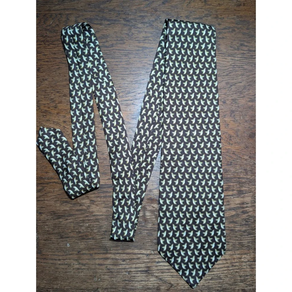 Banana Republic Silk Tie Vintage Brown Penguin Print Made In Italy Good Wide
